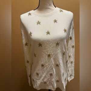 Women’s Talbots shiny stars cream color crewneck lambs wool sweater sz M NWT